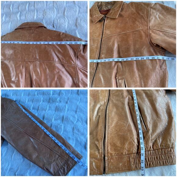 🔥Vintage Y2K Leather 2000 Brown Bomber Jacket Faux Fur Lined Grunge Biker Patina - Picture 16 of 16